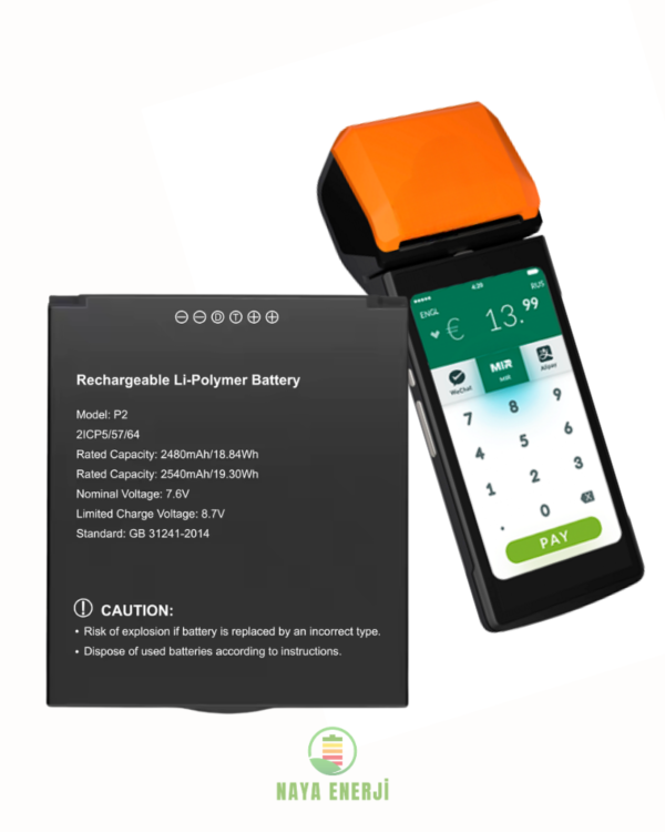 Sunmi P2 Uyumlu POS Cihazı Bataryası – 7.6V 2480 mAh Yüksek Performanslı Batarya - Görsel 2